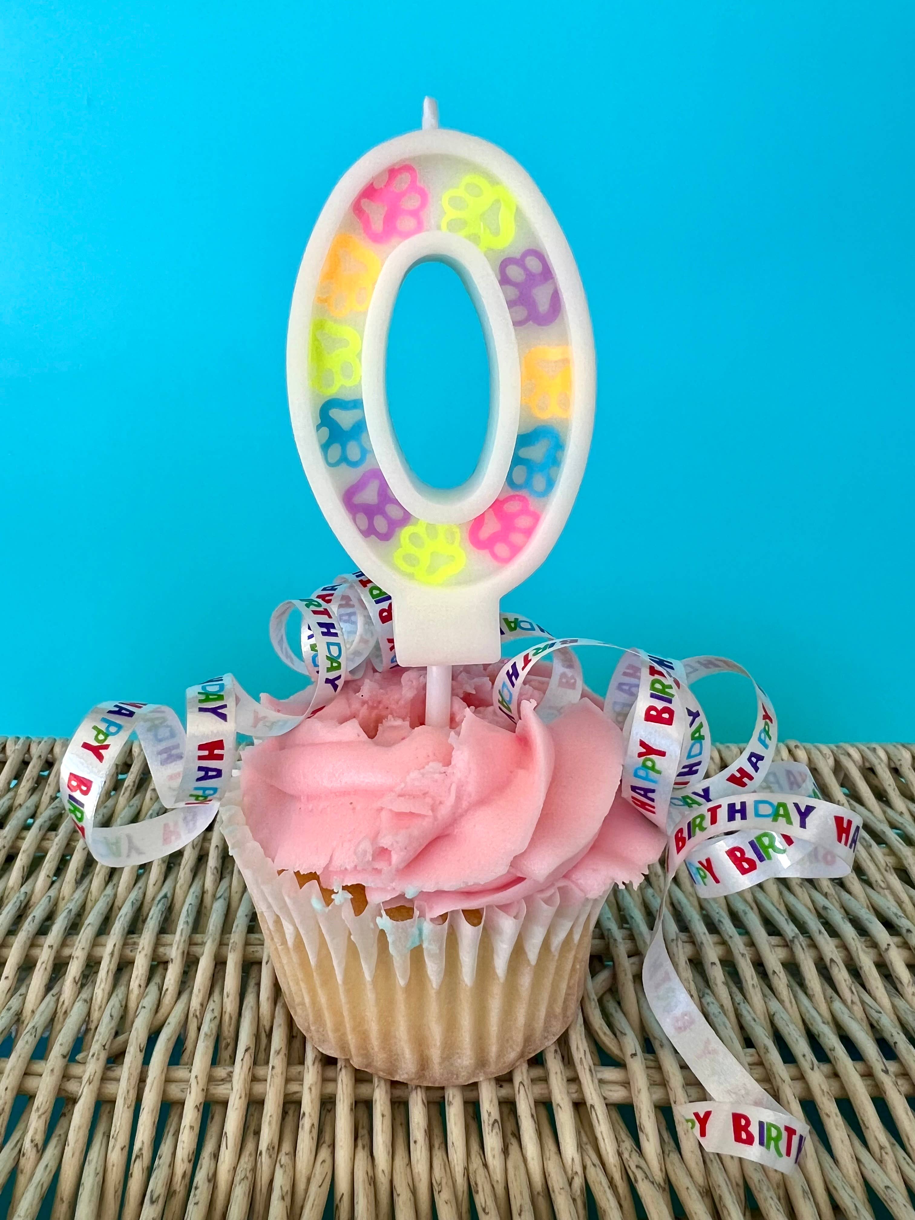 Dog Birthday Number Candle – Paw Print Confetti Design
