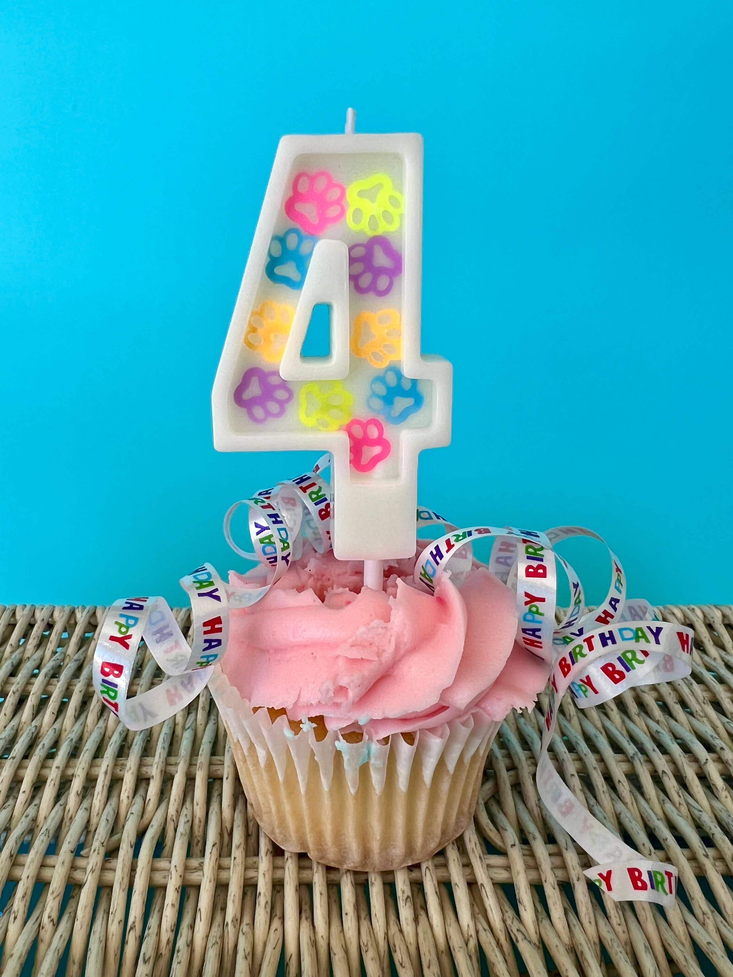 Dog Birthday Number Candle – Paw Print Confetti Design