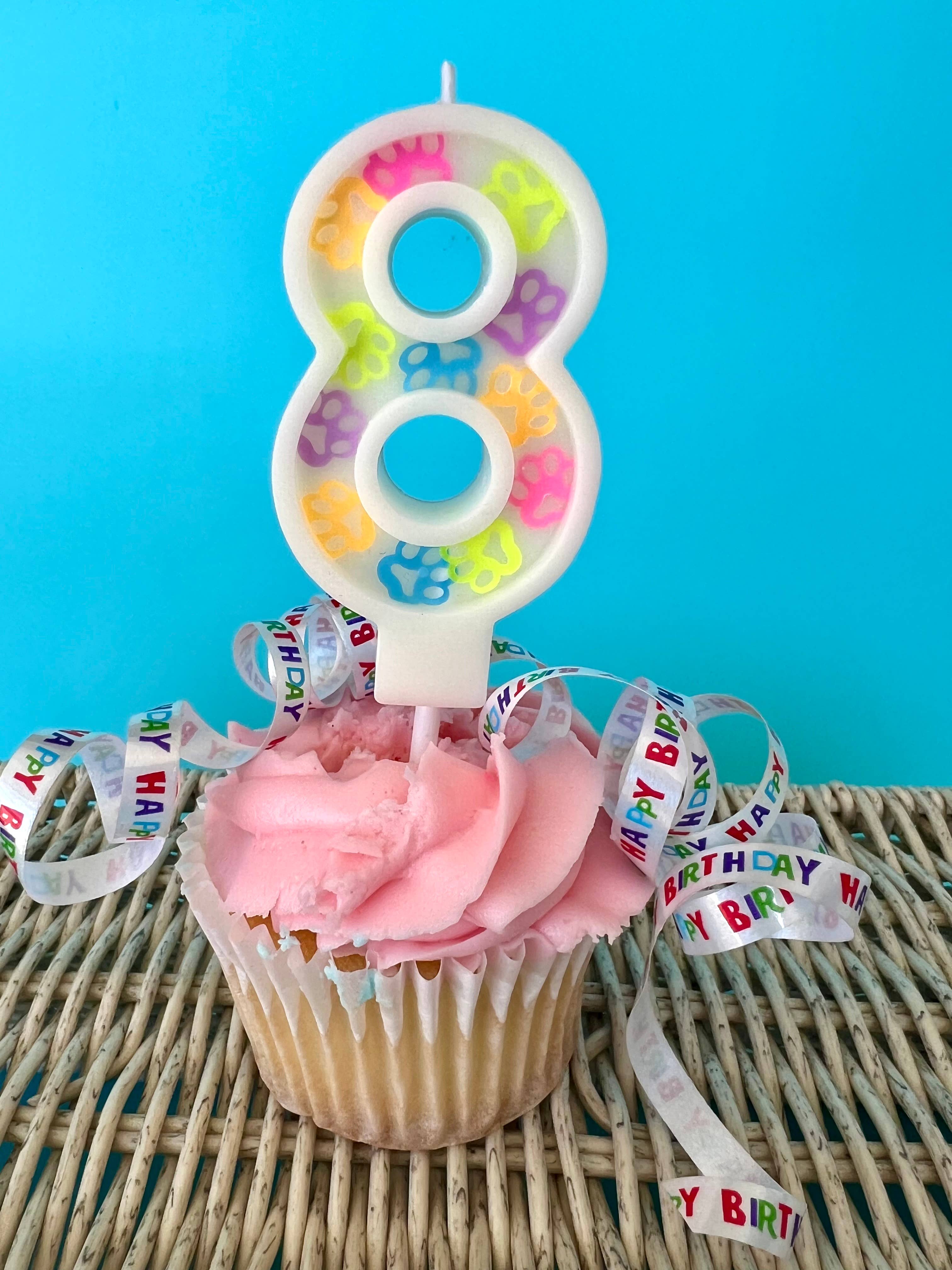 Dog Birthday Number Candle – Paw Print Confetti Design