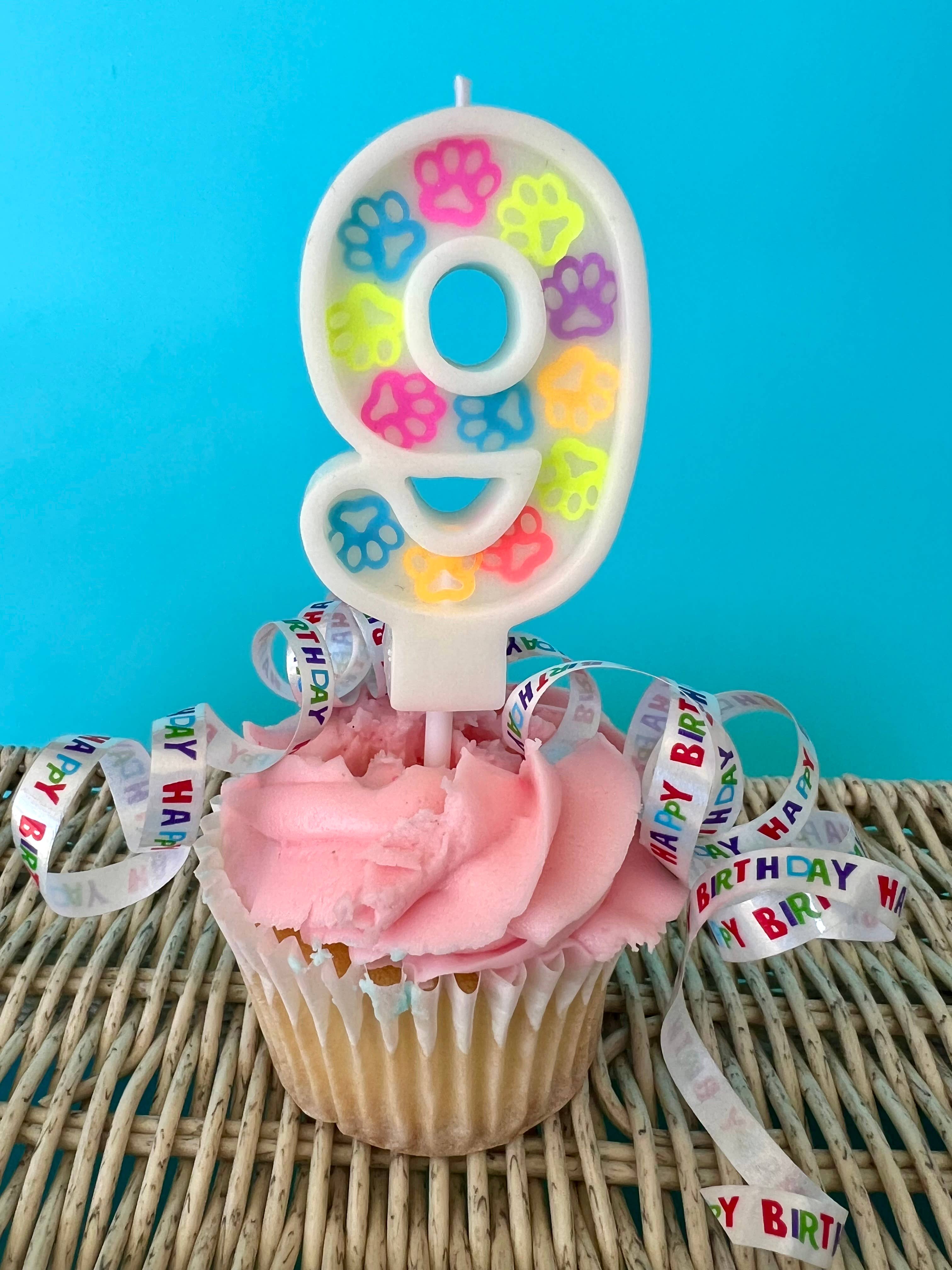 Dog Birthday Number Candle – Paw Print Confetti Design