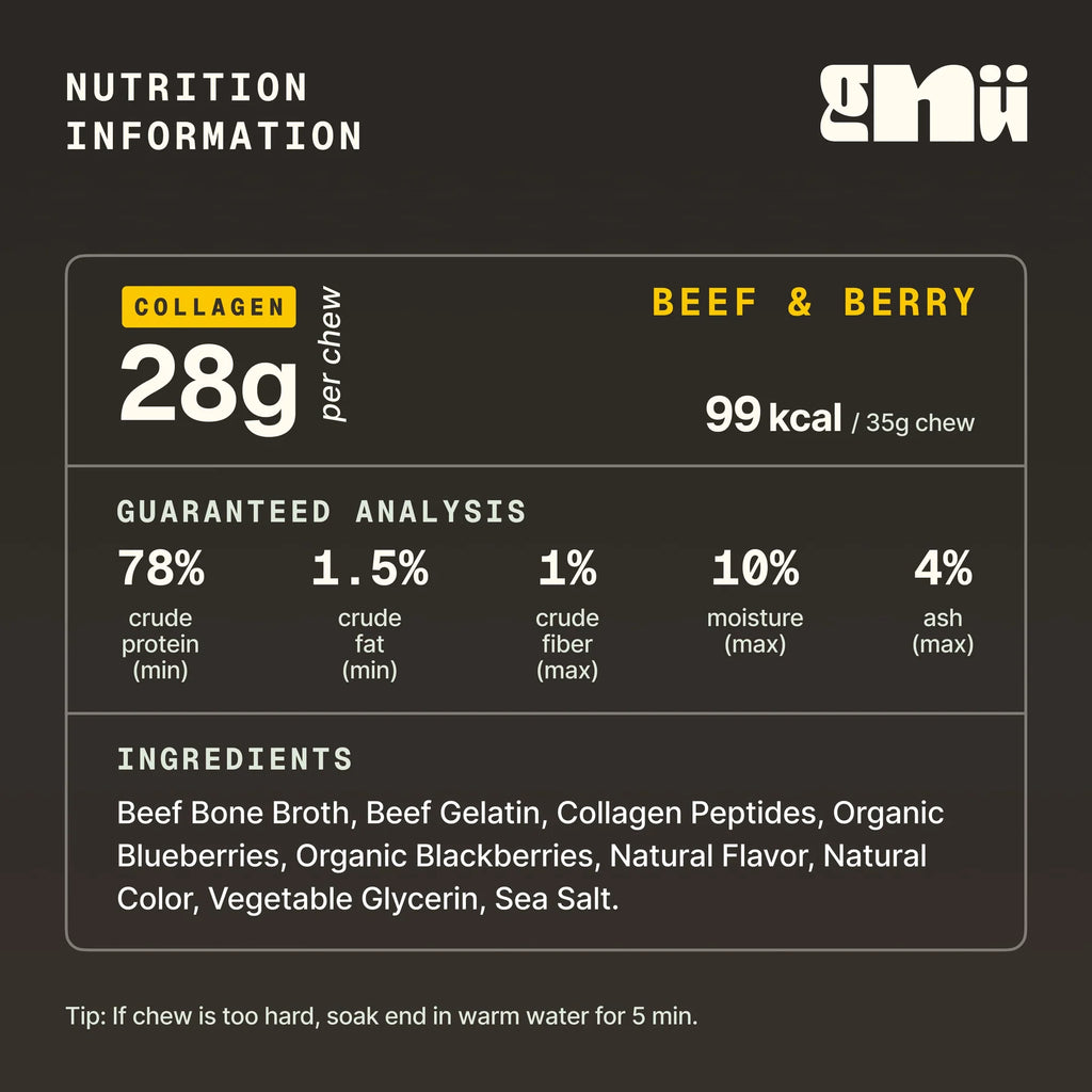 Gnü The Bone Broth Chew – Beef & Berry Digestible Dog Chew