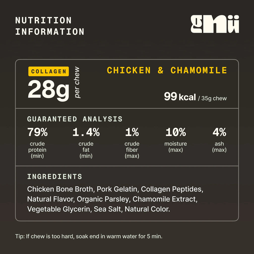 Gnü The Bone Broth Chew – Chicken and Chamomile Bone Broth Digestible Dog Chew