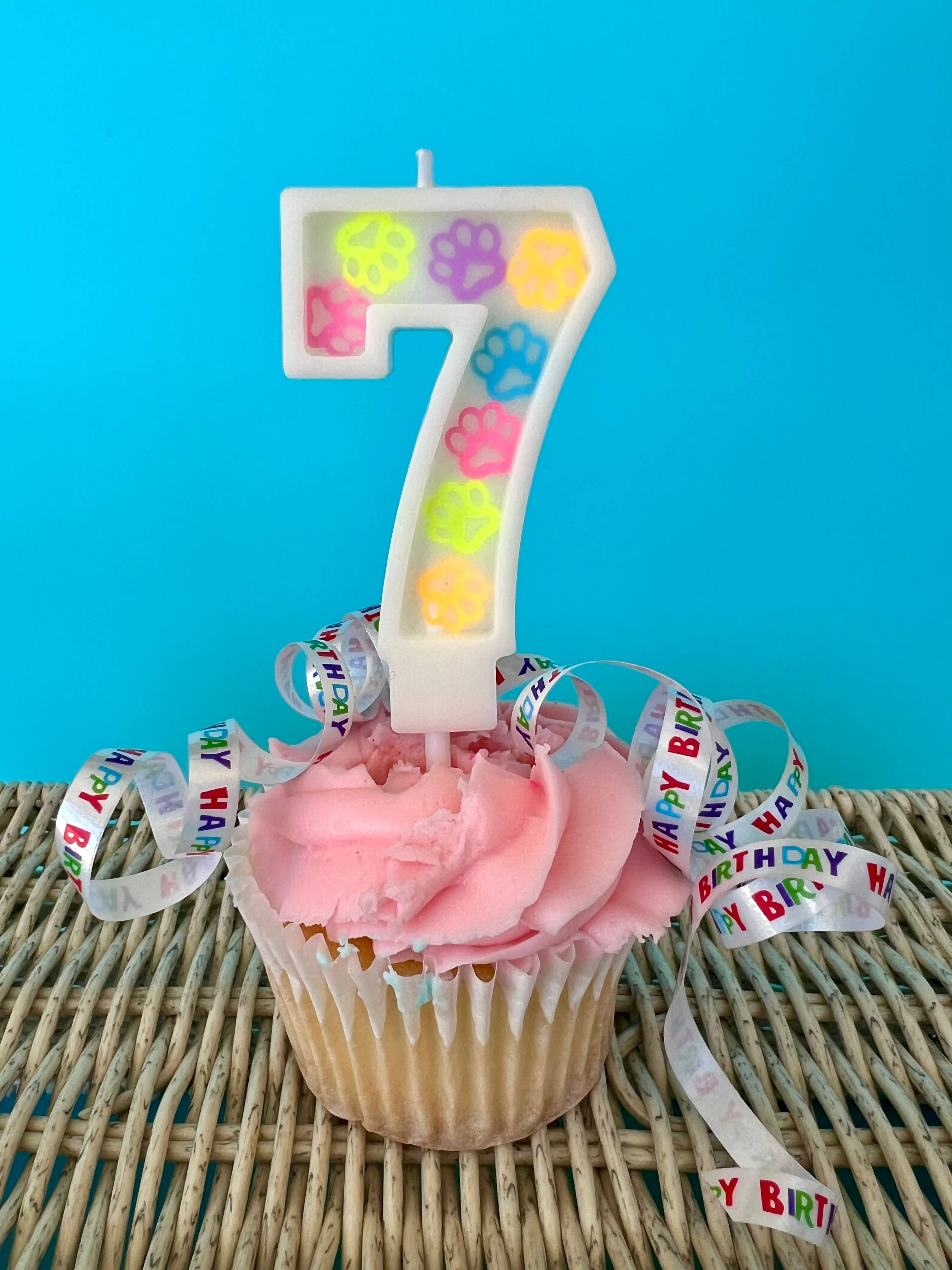 Dog Birthday Number Candle – Paw Print Confetti Design